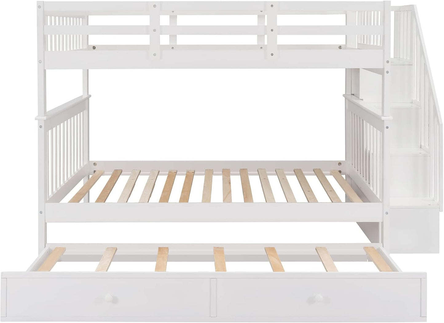 Harper & Bright Designs Stairway Full Over Full Bunk Bed With Trundle,Detachable Bunk Beds Full Over Full For Adults,Wood Full