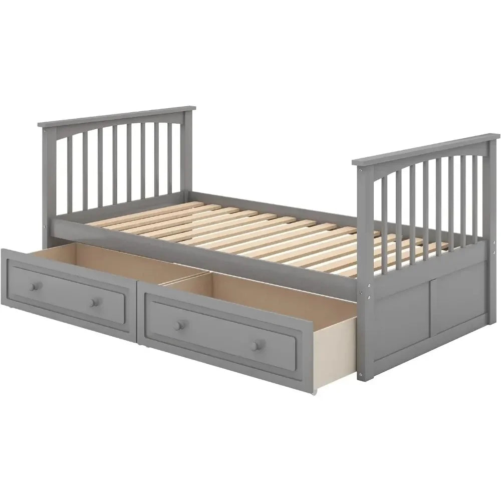 Twin Over Twin/Full Over Full Bunk Bed w/ Storage Drawers, Wooden Bunk Bed w/ Rail Ladder,Can be Convertible to 2 Beds,Grey/Whie