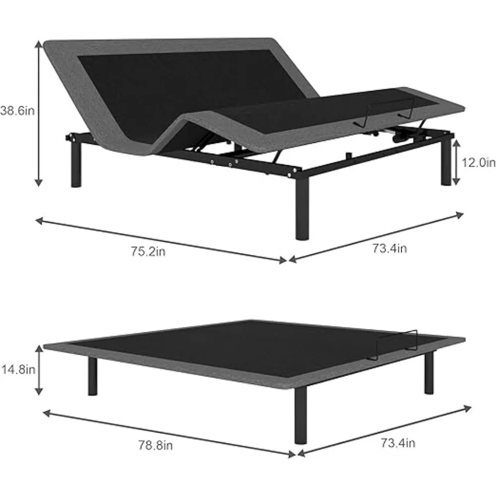 Adjustable Bed Frame,Ergonomic King Size Adjustable Beds Base, Wireless Remote Control, Whisper Quiet Durable Motor, Bed Frames