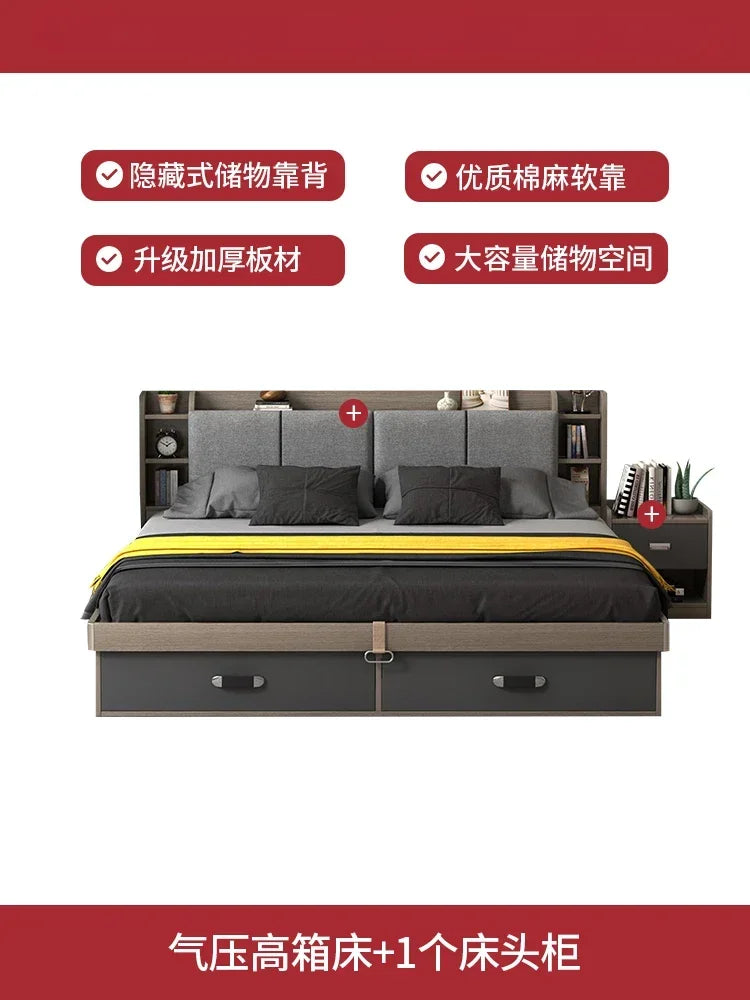 Nordic Modern Double Bed Simple Storage Small Apartment Box Bed Tatami Board Cama Bedroom Set Furniture Queen