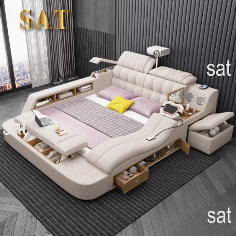 Luxury Modern Double Bed Frame Drawers Multifunctional Smart Bed Queen Size Letto Matrimoniale Bedroom Set Furniture