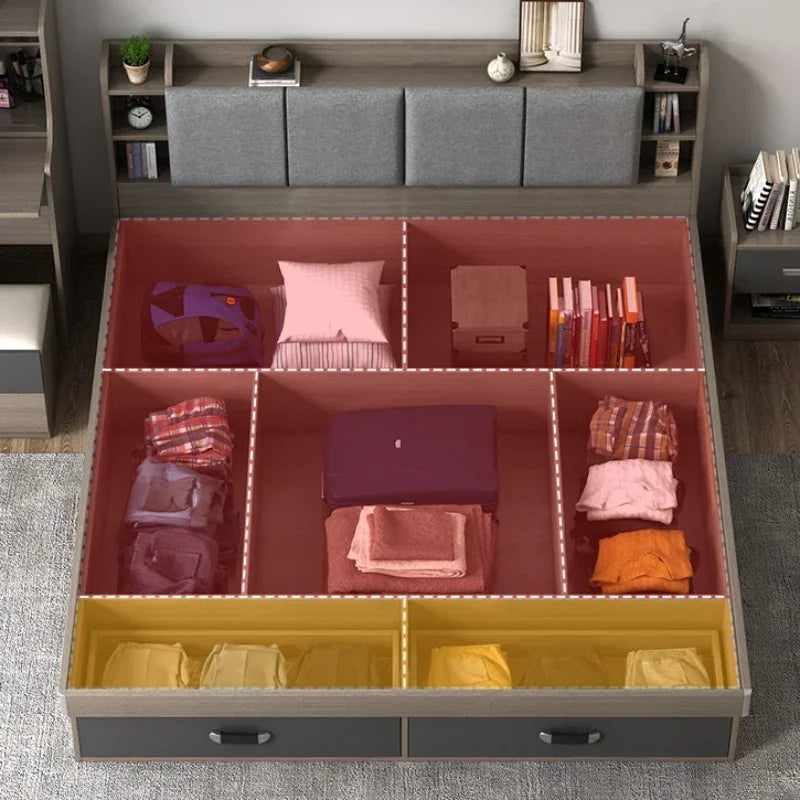 Nordic Modern Double Bed Simple Storage Small Apartment Box Bed Tatami Board Cama Bedroom Set Furniture Queen