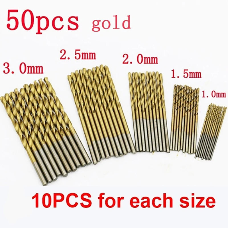 100/50Pcs Titanium Coated Drill Bits HSS High Speed Steel Drill Bits Set Tool High Quality Power Tools 1/1.5/2/2.5/3mm