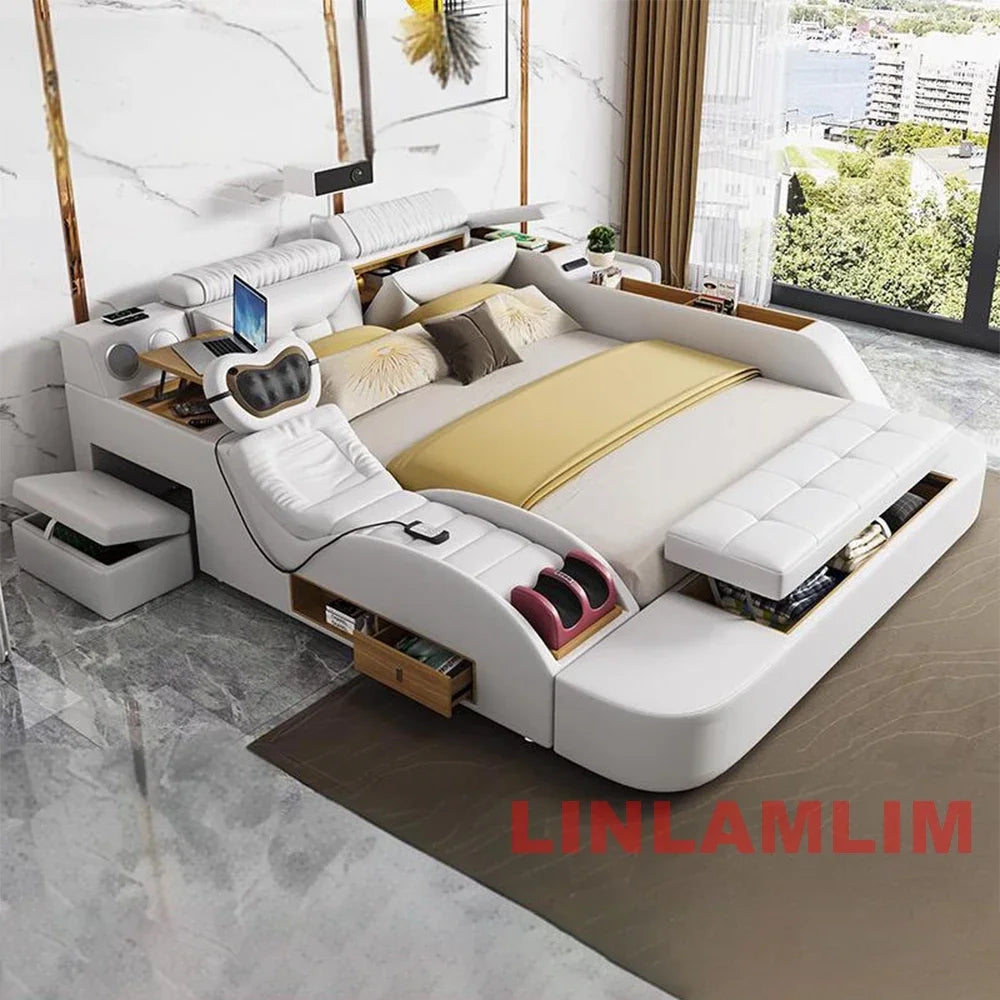 Linlamlim Modern MULTIFUNCTIONAL Tech SMART BED 2 People | FUTURISTIC FURNITURE | Ultimate Massage Tatami Genuine Leather Beds