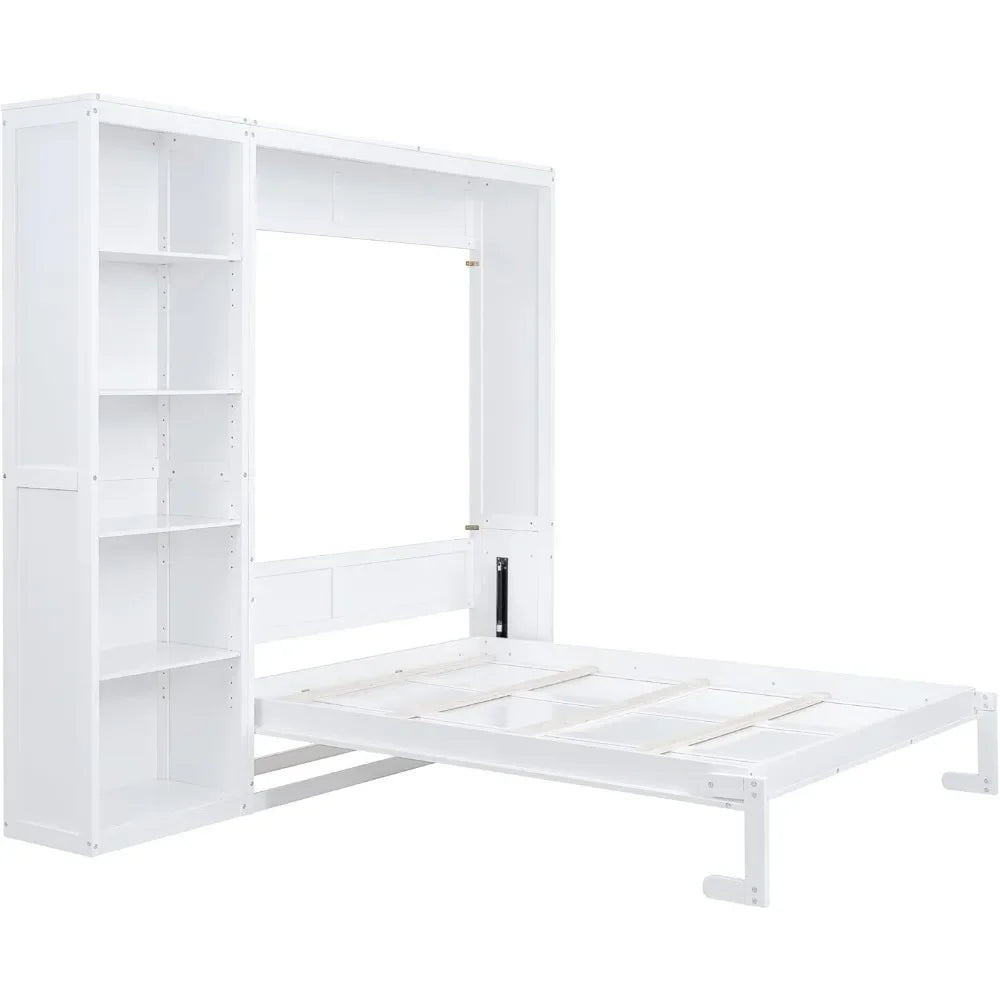 King size Murphy bed, wooden queen wall bed frame with shelves, queen size Murphy cabinet bed, suitable for home, office