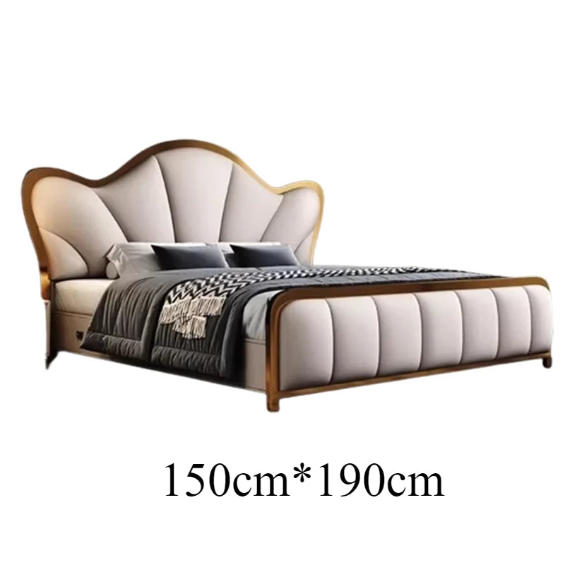 Nordic Luxury Double Bed Modern Wood High End Headboard Frame Double Bed Wedding Confortable Leather Cama De Casal Furnitures