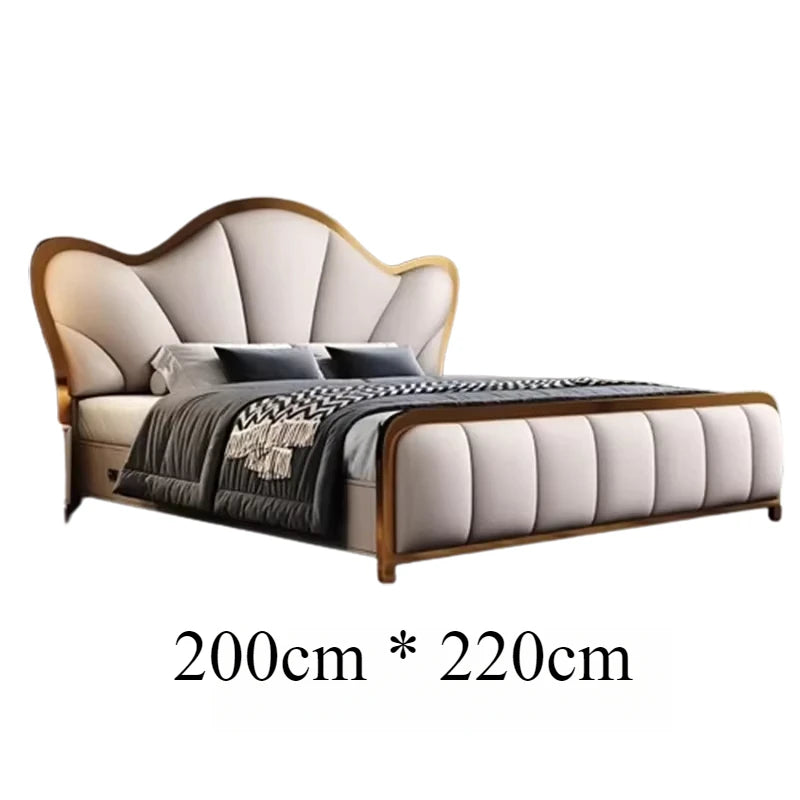 Nordic Luxury Double Bed Modern Wood High End Headboard Frame Double Bed Wedding Confortable Leather Cama De Casal Furnitures