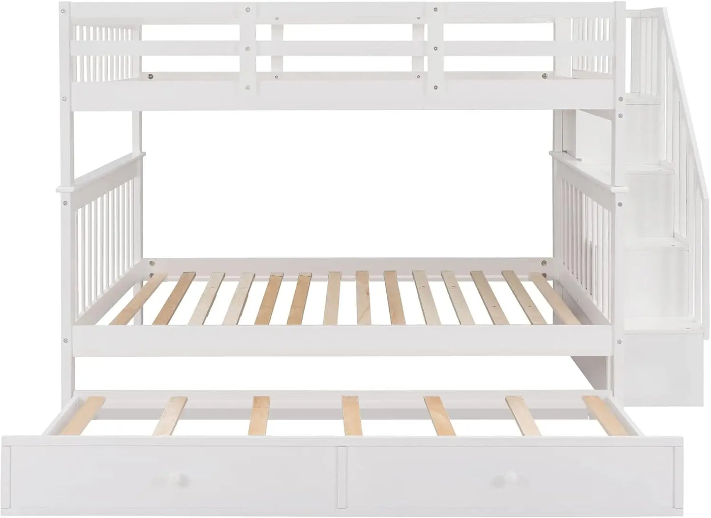 Harper & Bright Designs Stairway Full Over Full Bunk Bed With Trundle,Detachable Bunk Beds Full Over Full For Adults,Wood Full