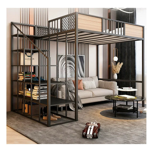 Metal Bed Frame Adult Loft Bed School Home Hotel Hostel Use Bunk Bed New Design Single Queen King Dorm Adults Student 1 Piece