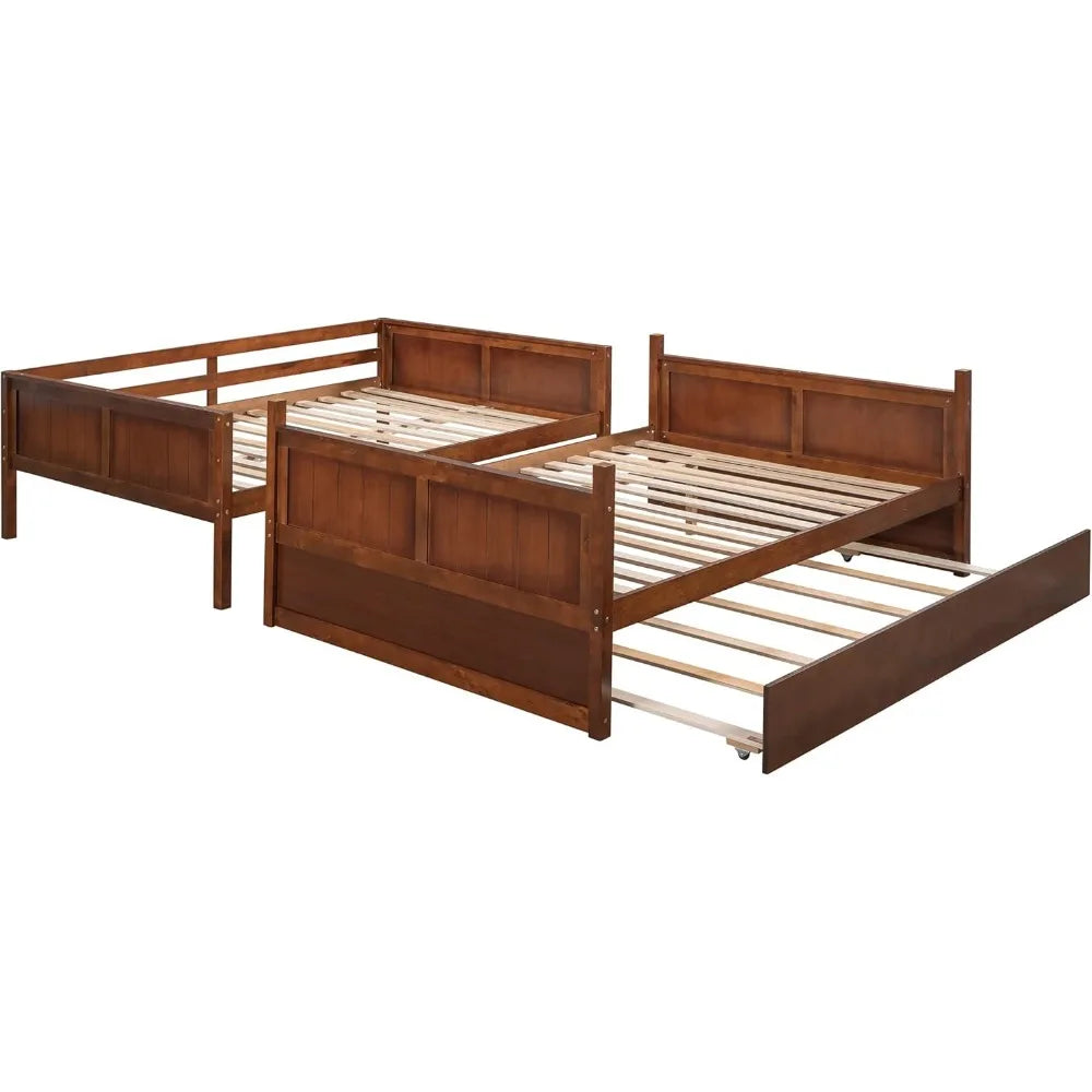 Full Over Bunk Beds, Solid Wood Bed with Trundle/Ladder/Safety Rail, for Kids Teens and Adults, Space Saving Bedroom Furniture