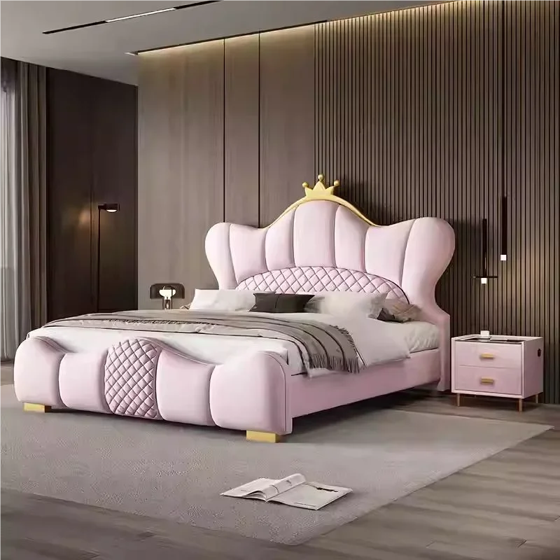 Nordic Luxury Double Bed Modern Wood High End Headboard Frame Double Bed Wedding Confortable Leather Cama De Casal Furnitures