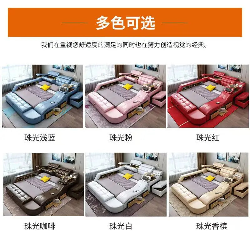 Luxury Modern Double Bed Frame Drawers Multifunctional Smart Bed Queen Size Letto Matrimoniale Bedroom Set Furniture