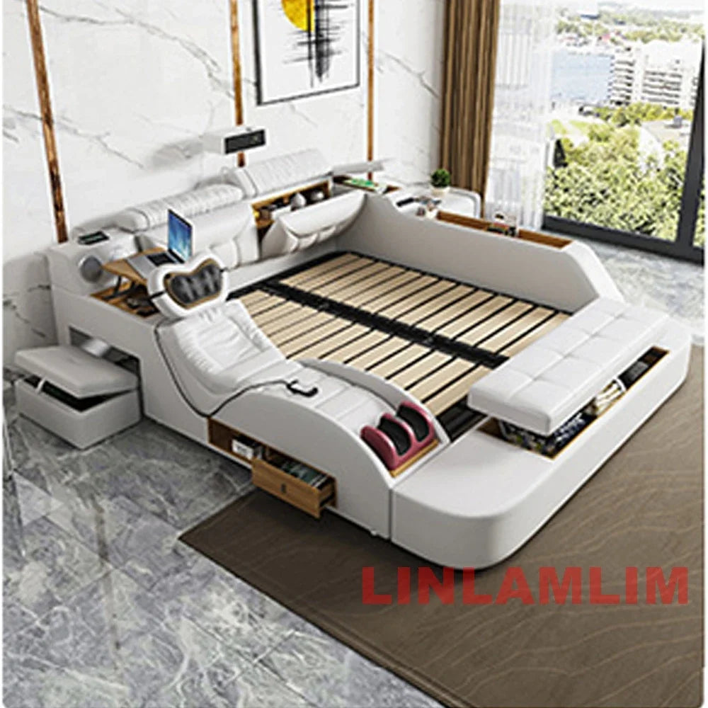 Linlamlim Modern MULTIFUNCTIONAL Tech SMART BED 2 People | FUTURISTIC FURNITURE | Ultimate Massage Tatami Genuine Leather Beds