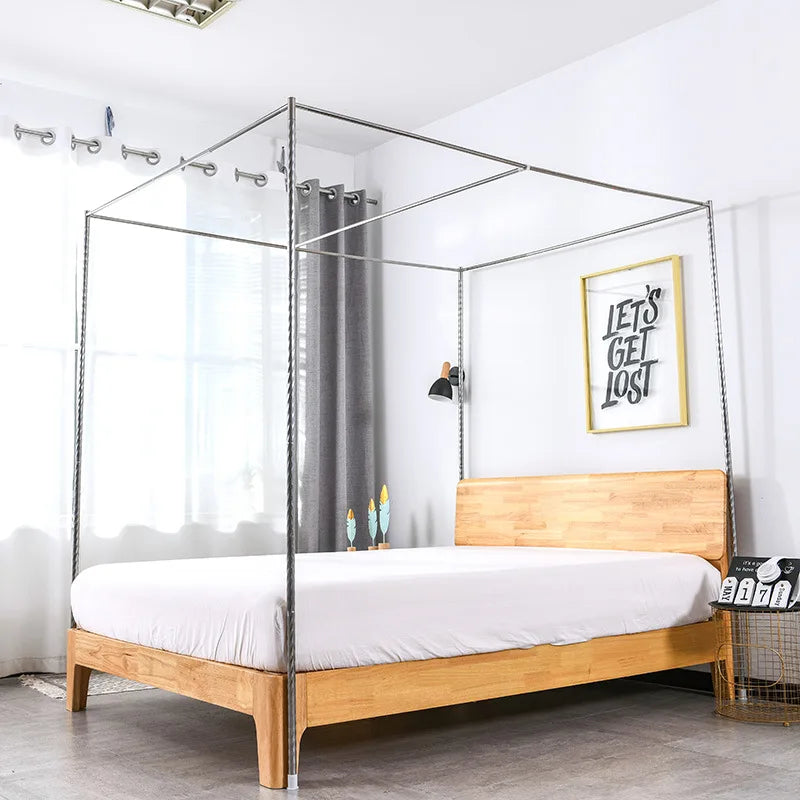 Canopy Bed Frame, Metal Stainless Steel Four Corner Bed Mosquito Net Frame Bracket Fit for Queen Size Bed, Firmly Fixed to Floor