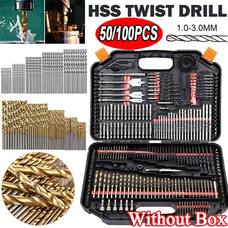 100/50Pcs Titanium Coated Drill Bits HSS High Speed Steel Drill Bits Set Tool High Quality Power Tools 1/1.5/2/2.5/3mm