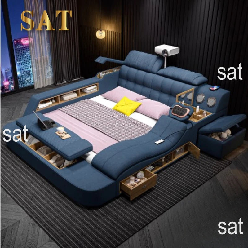 Luxury Modern Double Bed Frame Drawers Multifunctional Smart Bed Queen Size Letto Matrimoniale Bedroom Set Furniture