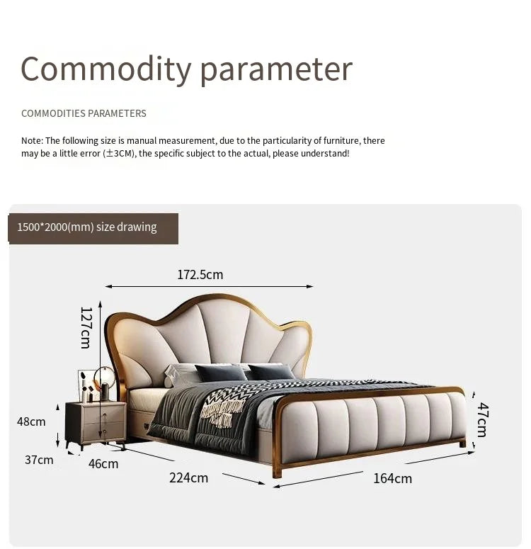 Nordic Luxury Double Bed Modern Wood High End Headboard Frame Double Bed Wedding Confortable Leather Cama De Casal Furnitures