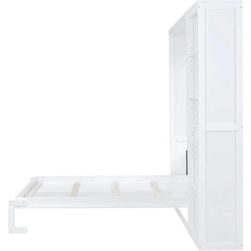 King size Murphy bed, wooden queen wall bed frame with shelves, queen size Murphy cabinet bed, suitable for home, office