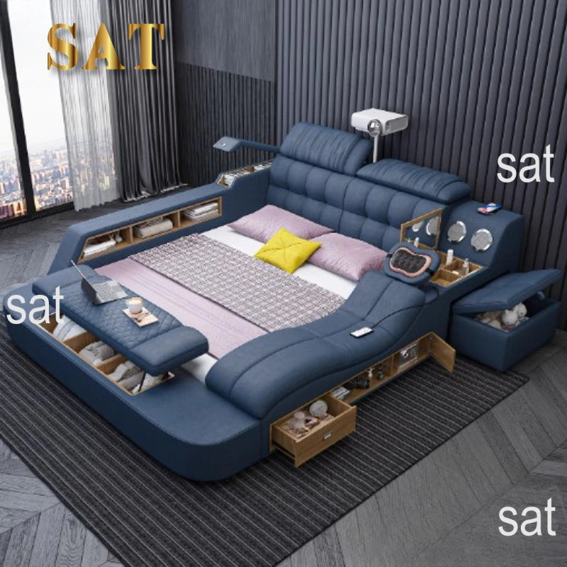 Luxury Modern Double Bed Frame Drawers Multifunctional Smart Bed Queen Size Letto Matrimoniale Bedroom Set Furniture