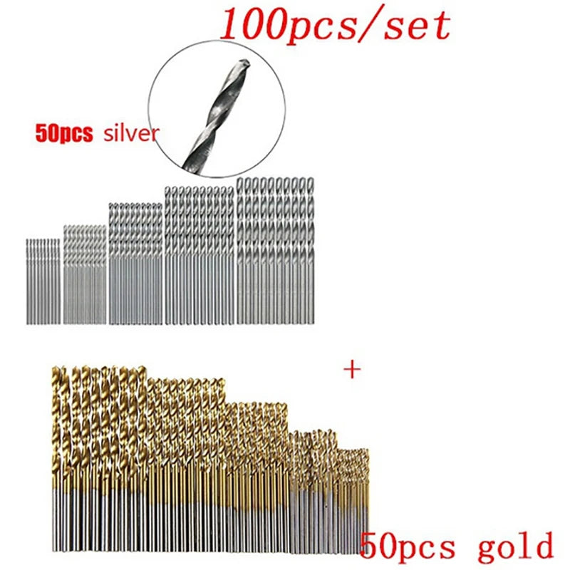 100/50Pcs Titanium Coated Drill Bits HSS High Speed Steel Drill Bits Set Tool High Quality Power Tools 1/1.5/2/2.5/3mm