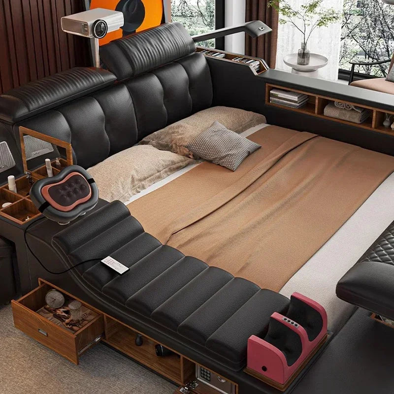 Modern Double Bed Girls Design Smart Bedroom Queen King Size Bed Beauty Sleeping Princess Leather Cama Lounge Suite Furniture