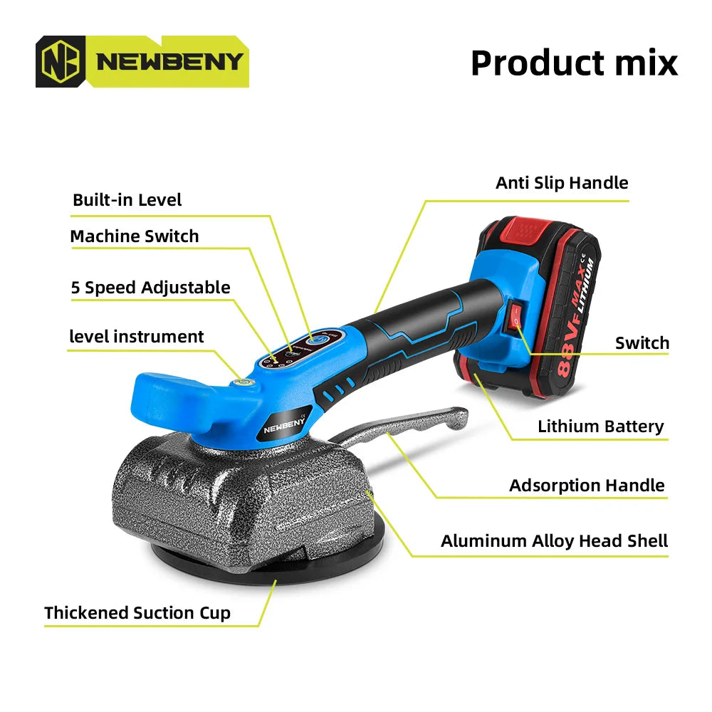 NEWBENY 120CM Electric Tile Tiling Machine Handheld 150kg Wall Floor Tile Laying Vibrating Power Tools For Makita 18V Battery