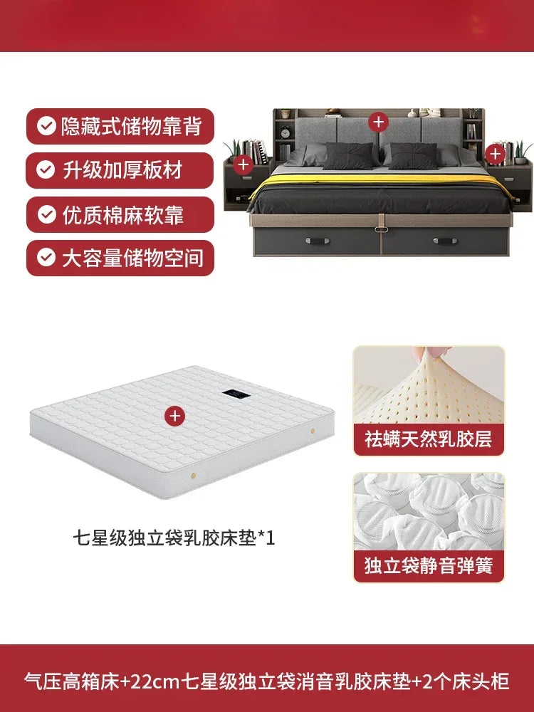 Nordic Modern Double Bed Simple Storage Small Apartment Box Bed Tatami Board Cama Bedroom Set Furniture Queen