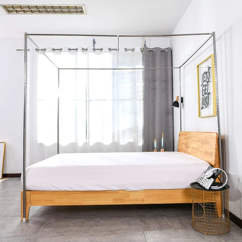 Canopy Bed Frame, Metal Stainless Steel Four Corner Bed Mosquito Net Frame Bracket Fit for Queen Size Bed, Firmly Fixed to Floor