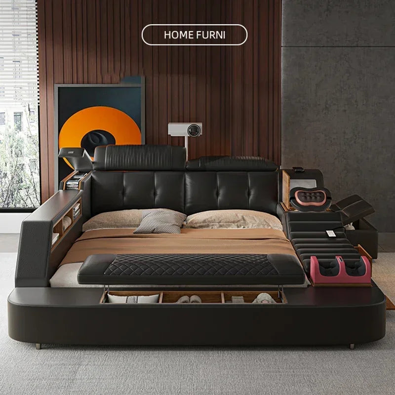 Modern Double Bed Girls Design Smart Bedroom Queen King Size Bed Beauty Sleeping Princess Leather Cama Lounge Suite Furniture