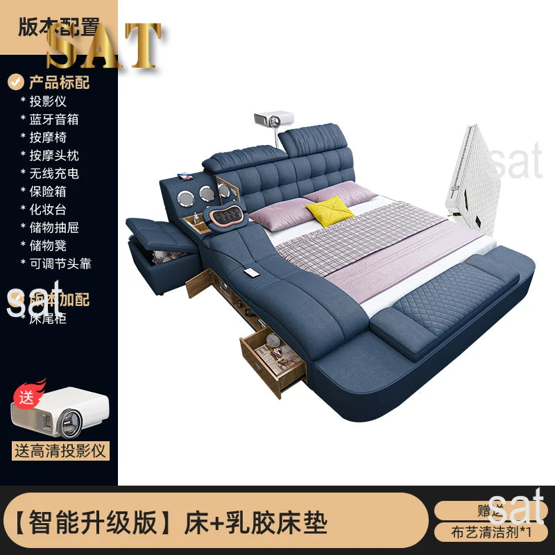 Luxury Modern Double Bed Frame Drawers Multifunctional Smart Bed Queen Size Letto Matrimoniale Bedroom Set Furniture