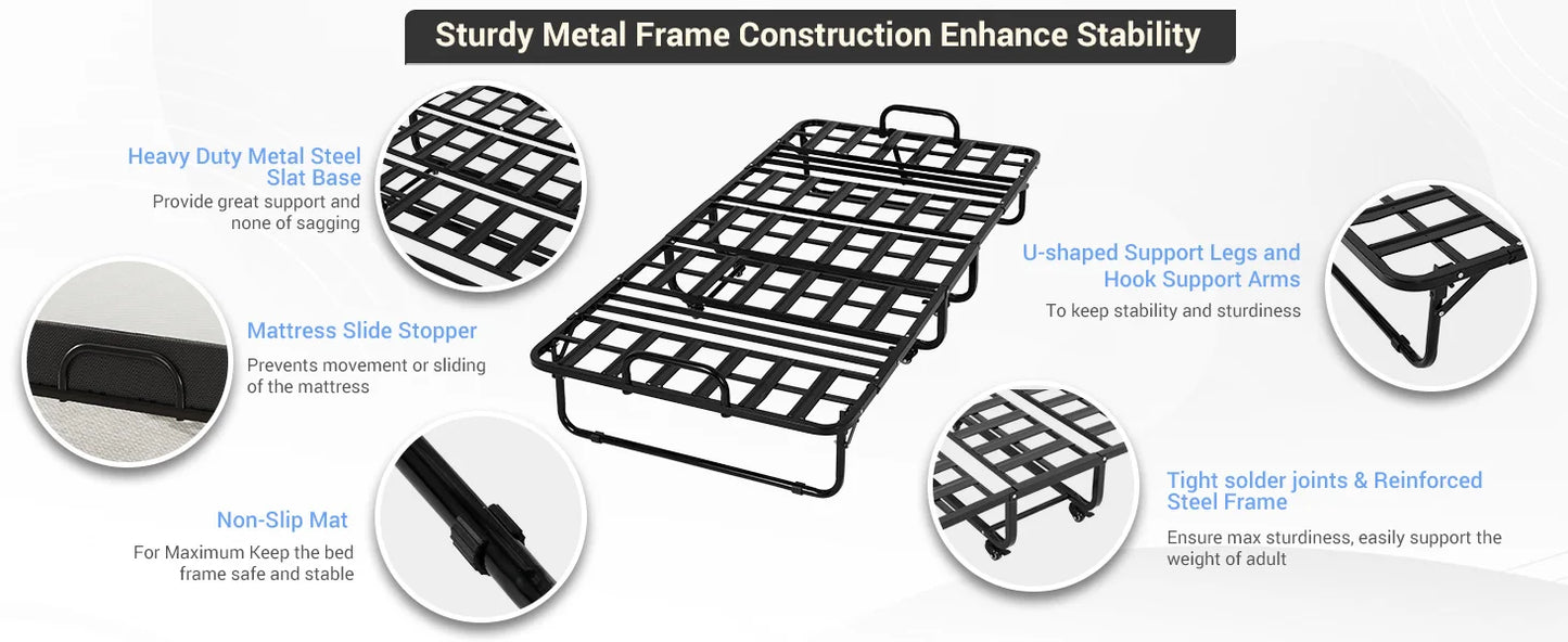 Folding Bed with Mattress 75x31 inch Cot Size Bed Frame Portable Foldable Guest Bed