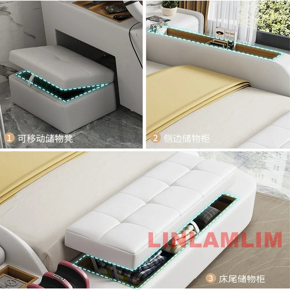 Linlamlim Modern MULTIFUNCTIONAL Tech SMART BED 2 People | FUTURISTIC FURNITURE | Ultimate Massage Tatami Genuine Leather Beds