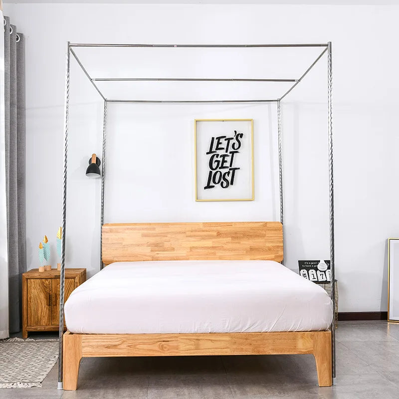 Canopy Bed Frame, Metal Stainless Steel Four Corner Bed Mosquito Net Frame Bracket Fit for Queen Size Bed, Firmly Fixed to Floor