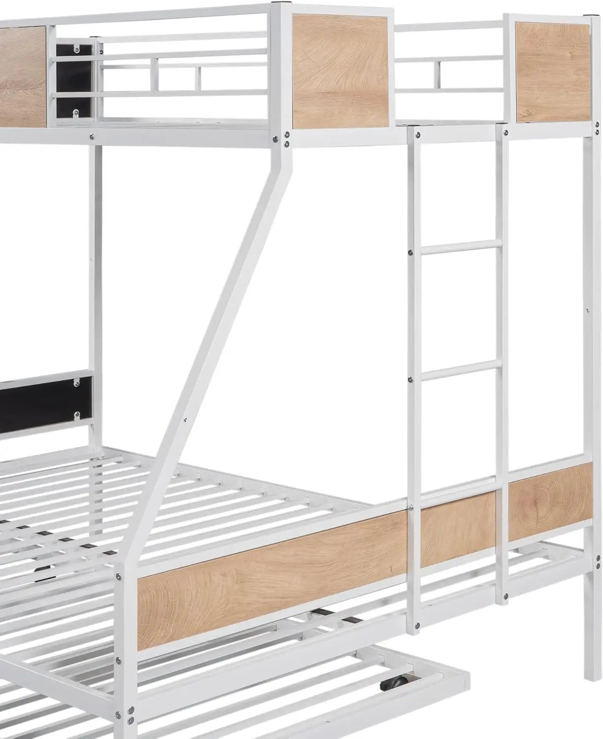 Over Full Bunk Beds with Trundle,Heavy Duty Metal Bed Frame with Safety Rail Side Ladders for Dormitory Bedroom Boys Girls Adult