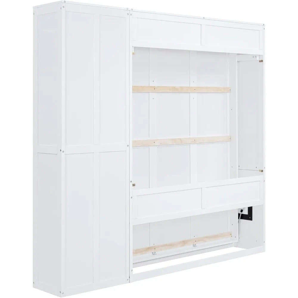 King size Murphy bed, wooden queen wall bed frame with shelves, queen size Murphy cabinet bed, suitable for home, office