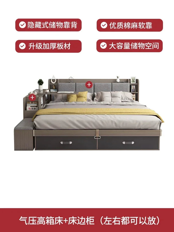 Nordic Modern Double Bed Simple Storage Small Apartment Box Bed Tatami Board Cama Bedroom Set Furniture Queen