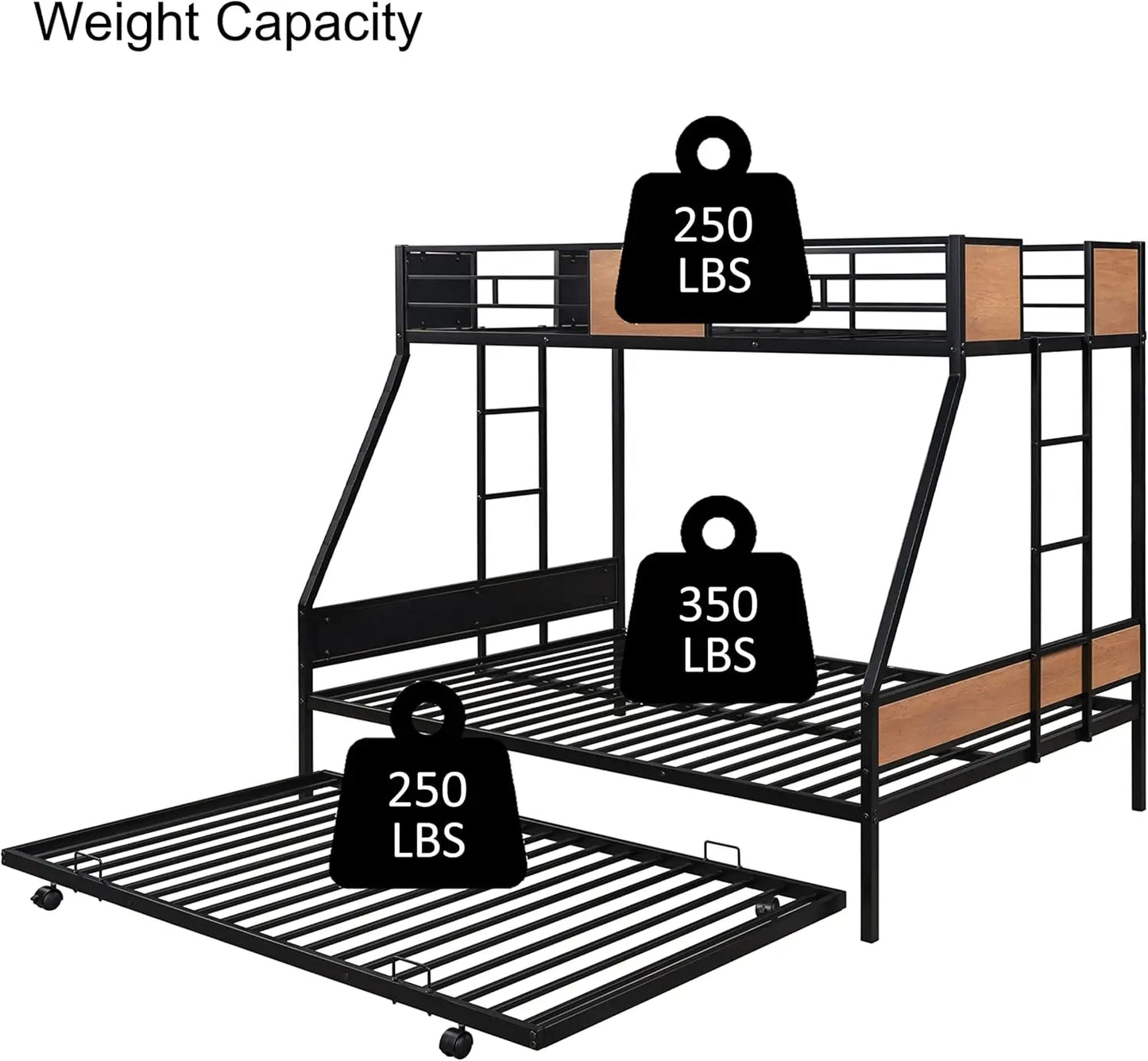 Twin Over Full Bunk Beds with Trundle Bed,Heavy Duty Metal Bed Frame with Safety Rail 2 Side Ladders for Boys Girls Adults