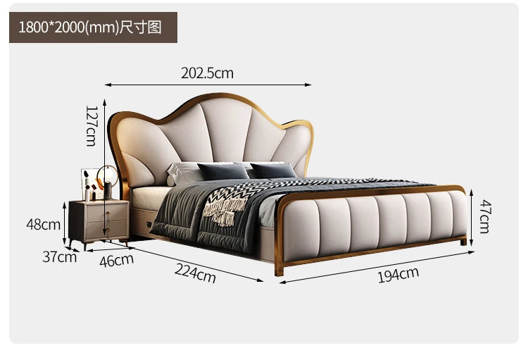 Nordic Luxury Double Bed Modern Wood High End Headboard Frame Double Bed Wedding Confortable Leather Cama De Casal Furnitures