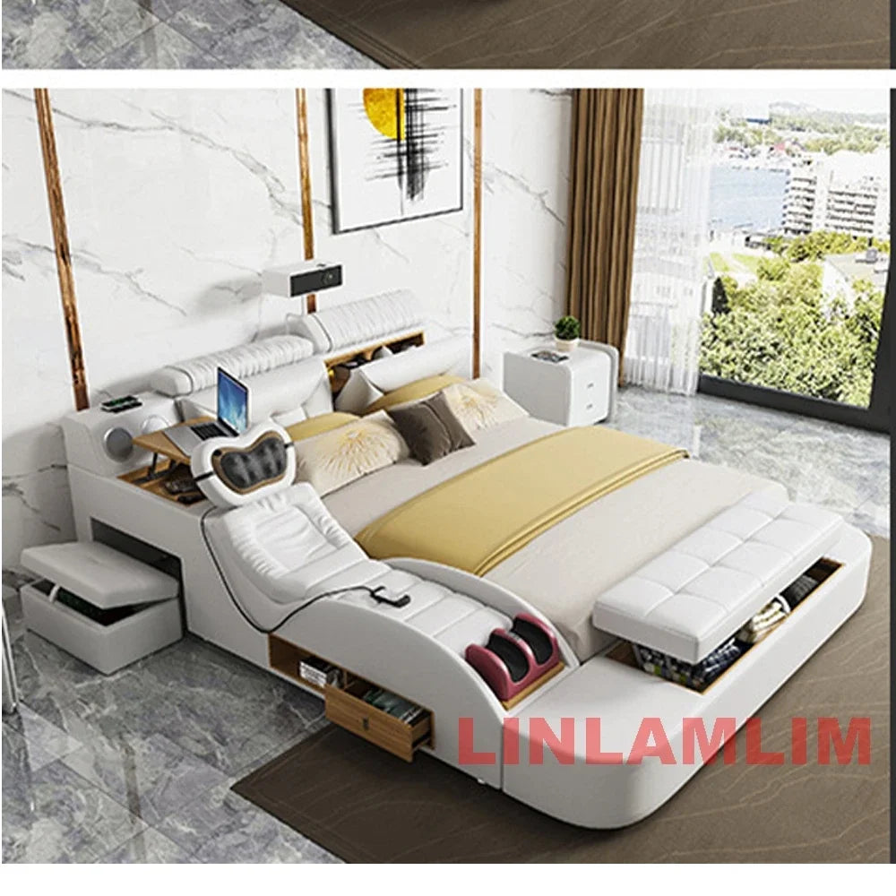 Linlamlim Modern MULTIFUNCTIONAL Tech SMART BED 2 People | FUTURISTIC FURNITURE | Ultimate Massage Tatami Genuine Leather Beds