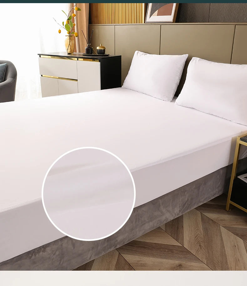 Waterproof Fitted Sheet Bedding Cover Bed Cloth Solid Color Mattress Cover Bed Protector Cover For Bedroom Guest Room