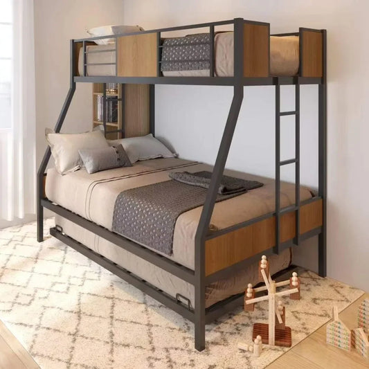 Twin Over Full Bunk Beds with Trundle Bed,Heavy Duty Metal Bed Frame with Safety Rail 2 Side Ladders for Boys Girls Adults