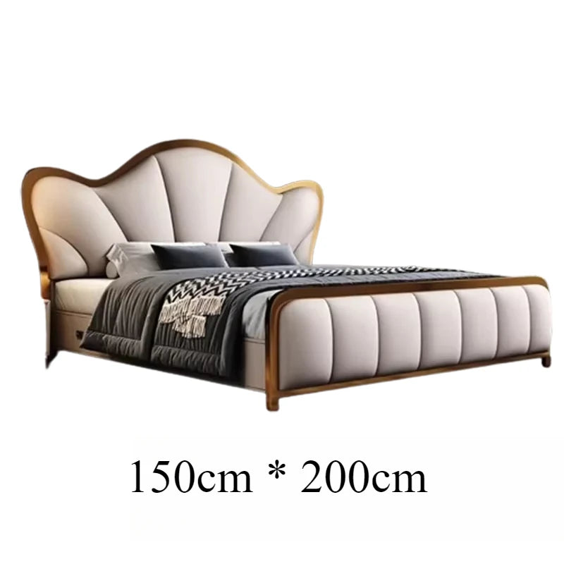 Nordic Luxury Double Bed Modern Wood High End Headboard Frame Double Bed Wedding Confortable Leather Cama De Casal Furnitures