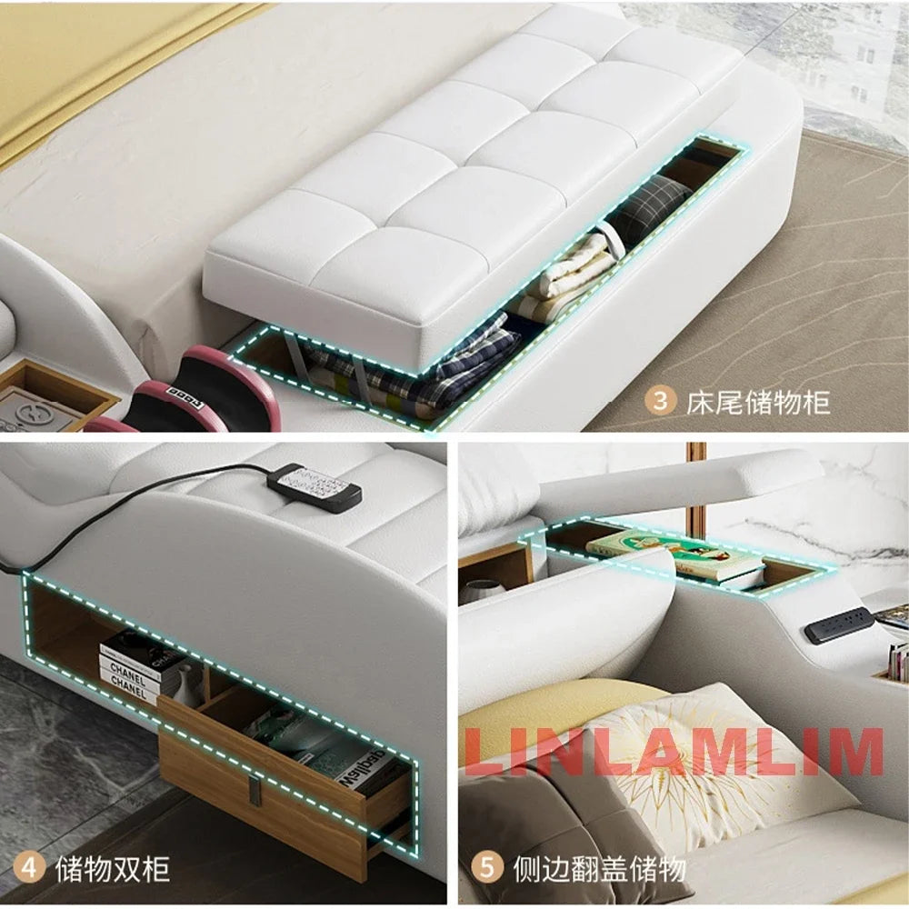 Linlamlim Modern MULTIFUNCTIONAL Tech SMART BED 2 People | FUTURISTIC FURNITURE | Ultimate Massage Tatami Genuine Leather Beds