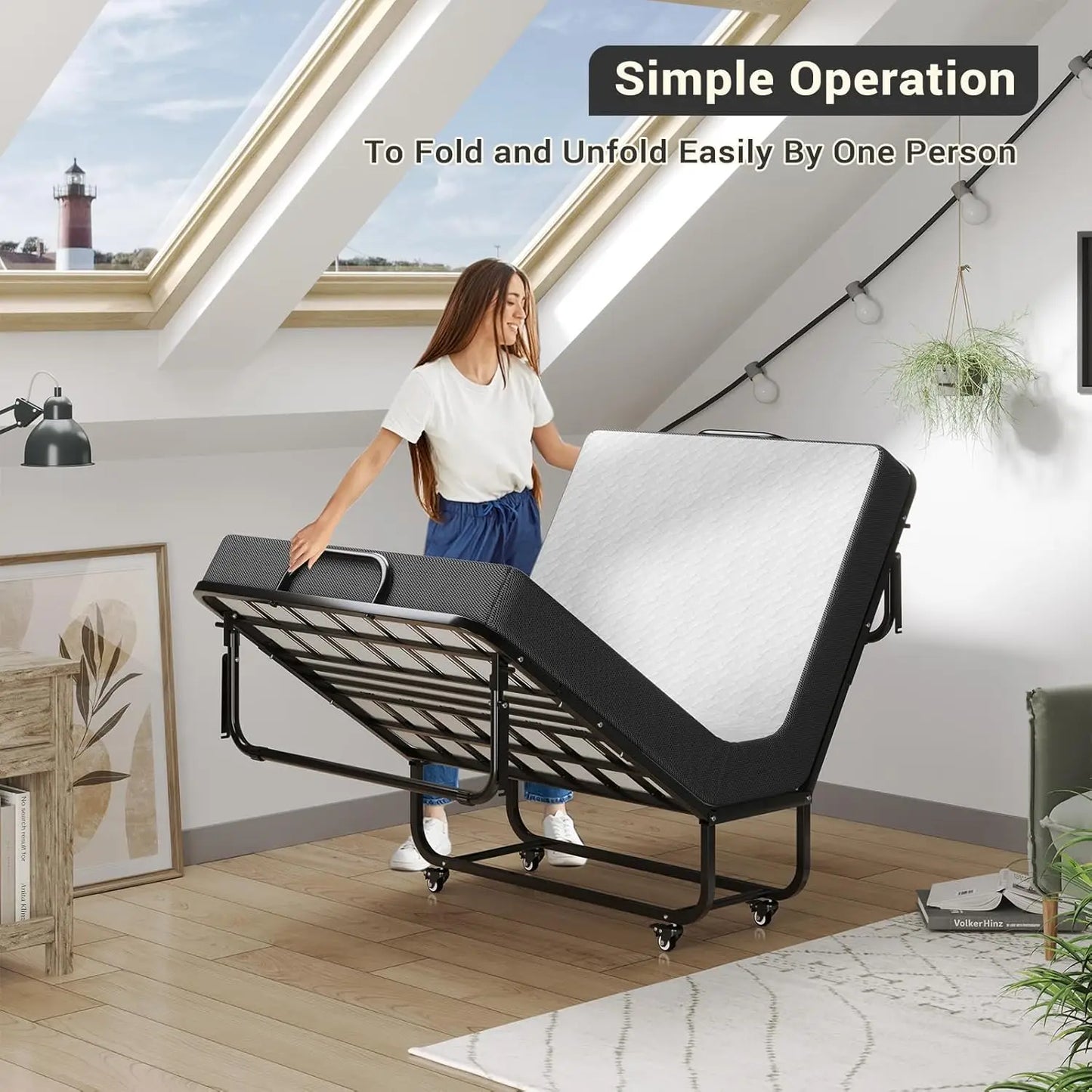 Folding Bed with Mattress 75x31 inch Cot Size Bed Frame Portable Foldable Guest Bed