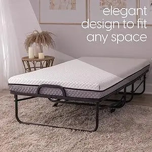 Milliard Deluxe Diplomat Folding Bed – Twin Size with memory foam mattress and sturdy frame, 75” x 38”, perfect for guests.