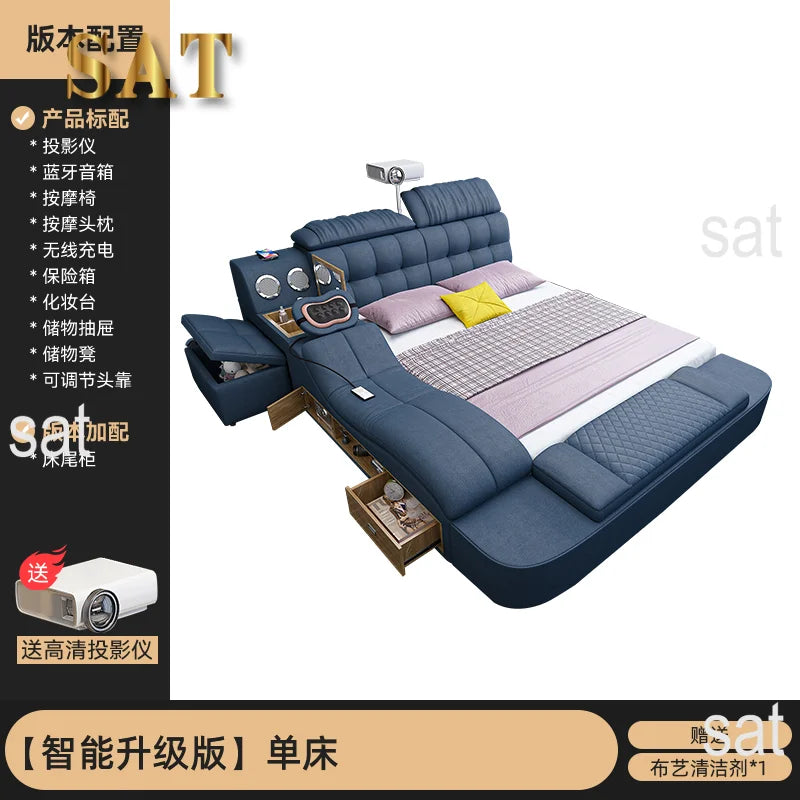 Luxury Modern Double Bed Frame Drawers Multifunctional Smart Bed Queen Size Letto Matrimoniale Bedroom Set Furniture