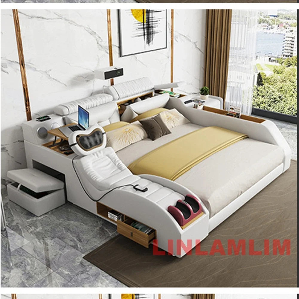 Linlamlim Modern MULTIFUNCTIONAL Tech SMART BED 2 People | FUTURISTIC FURNITURE | Ultimate Massage Tatami Genuine Leather Beds