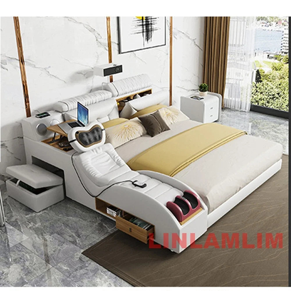 Linlamlim Modern MULTIFUNCTIONAL Tech SMART BED 2 People | FUTURISTIC FURNITURE | Ultimate Massage Tatami Genuine Leather Beds