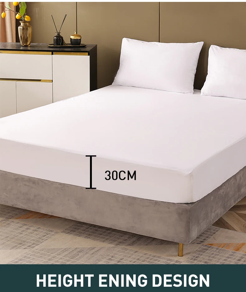 Waterproof Fitted Sheet Bedding Cover Bed Cloth Solid Color Mattress Cover Bed Protector Cover For Bedroom Guest Room