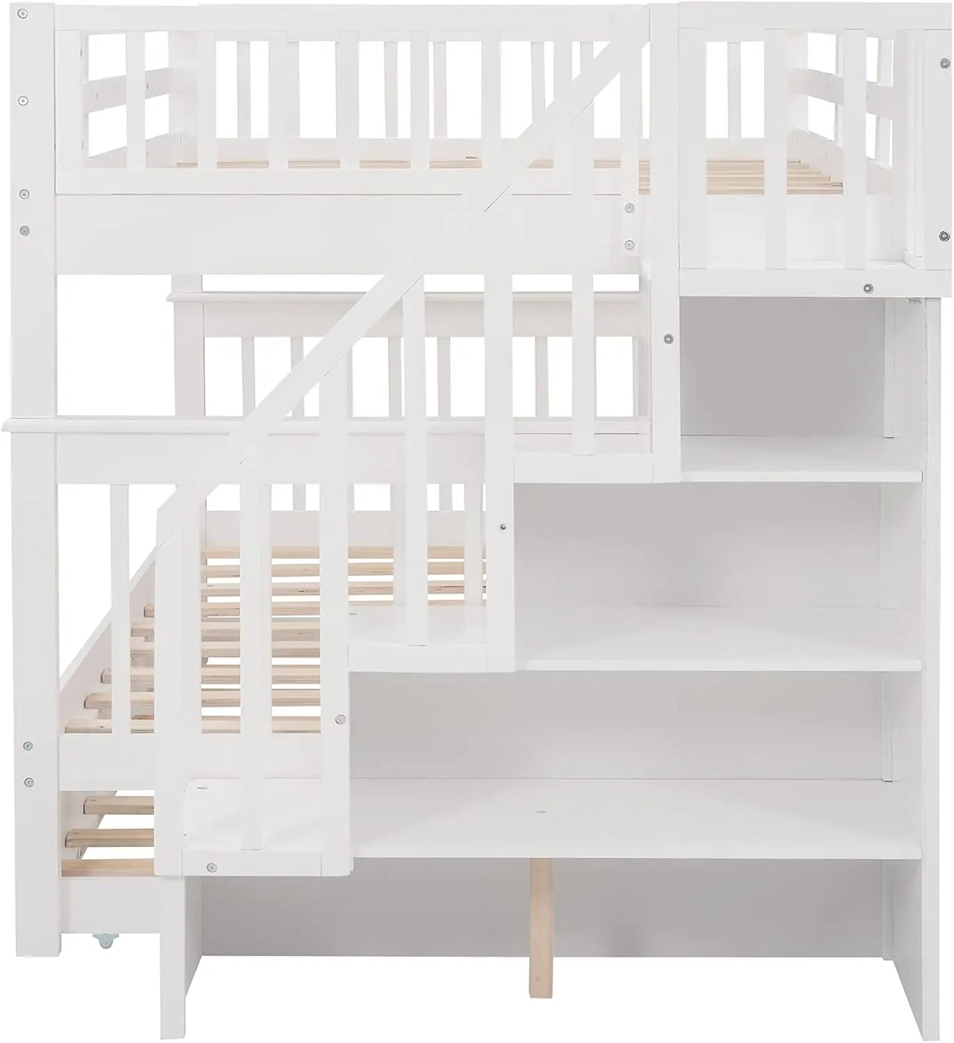 Harper & Bright Designs Stairway Full Over Full Bunk Bed With Trundle,Detachable Bunk Beds Full Over Full For Adults,Wood Full